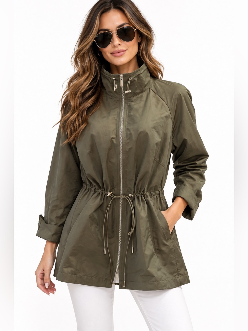 Lafayette 148 Sequoia Iridescent Anorak Jacket 1X Olive Luxury NWT